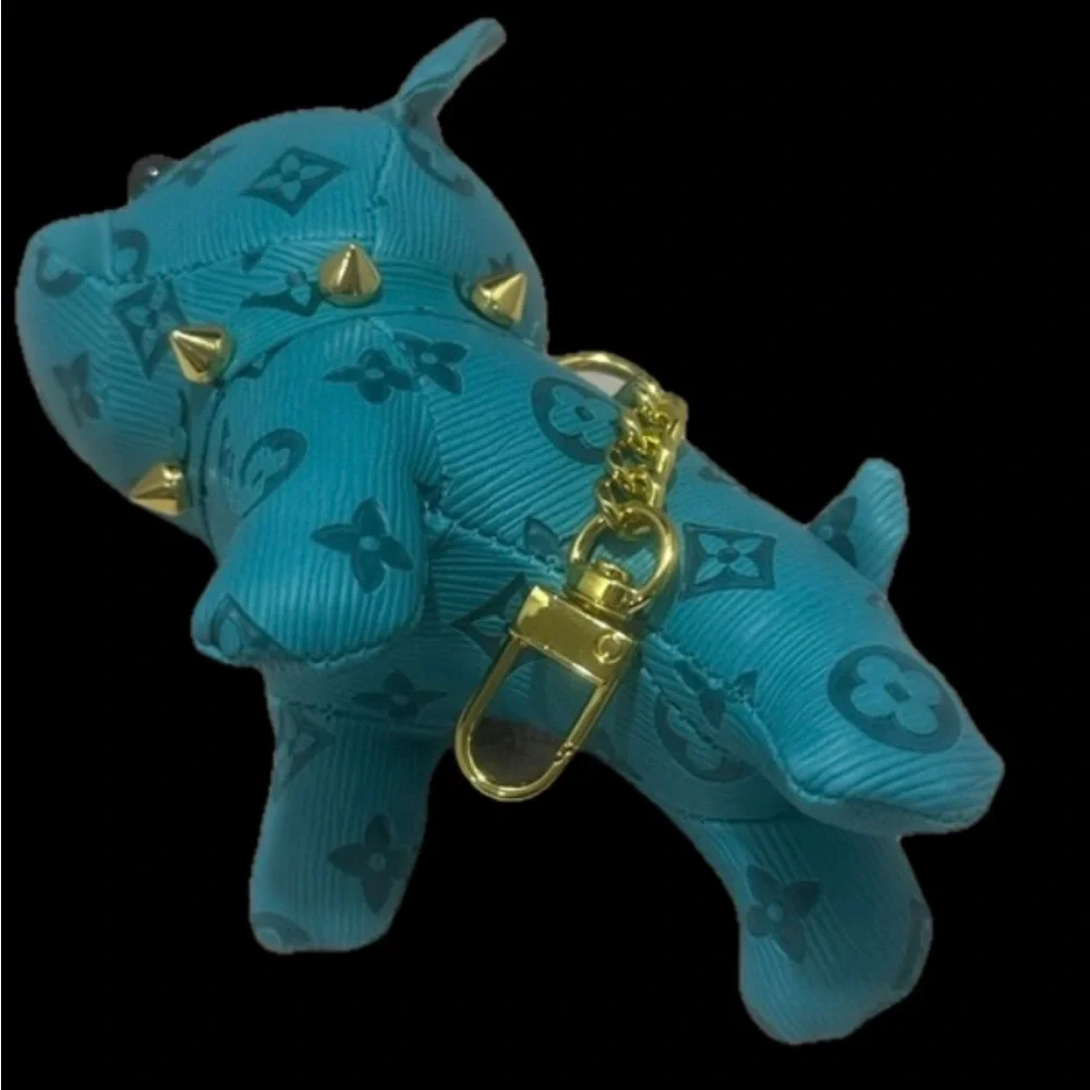 Teal BullDog Bag Charm or Keychain with Gold Details, NEW, The Big Dog